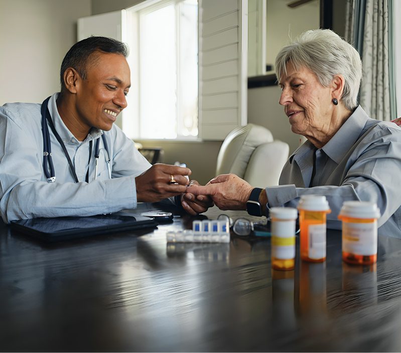 Healthcare worker providing care to older adult