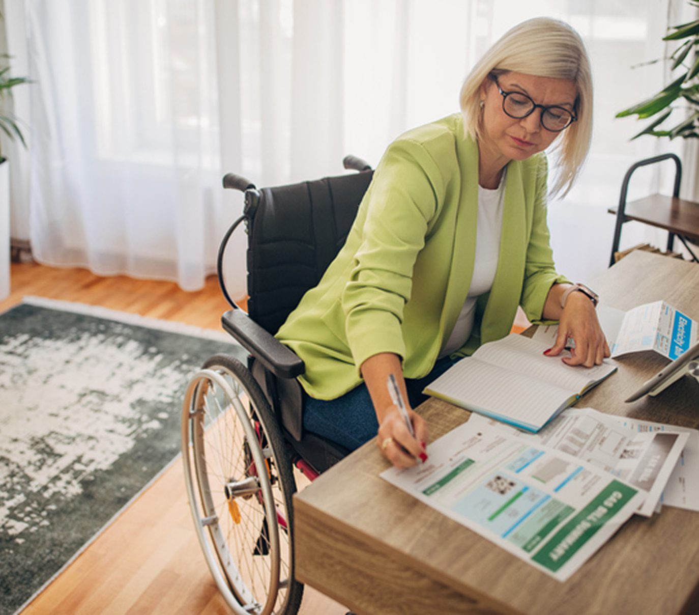 Professional woman reviewing documents at home