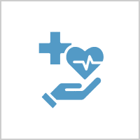 Health support icon featuring hand and heart