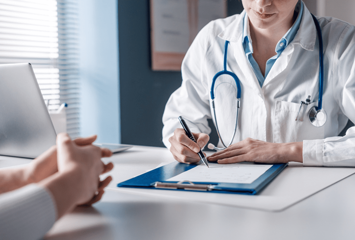 Medical professional with stethoscope and clipboard