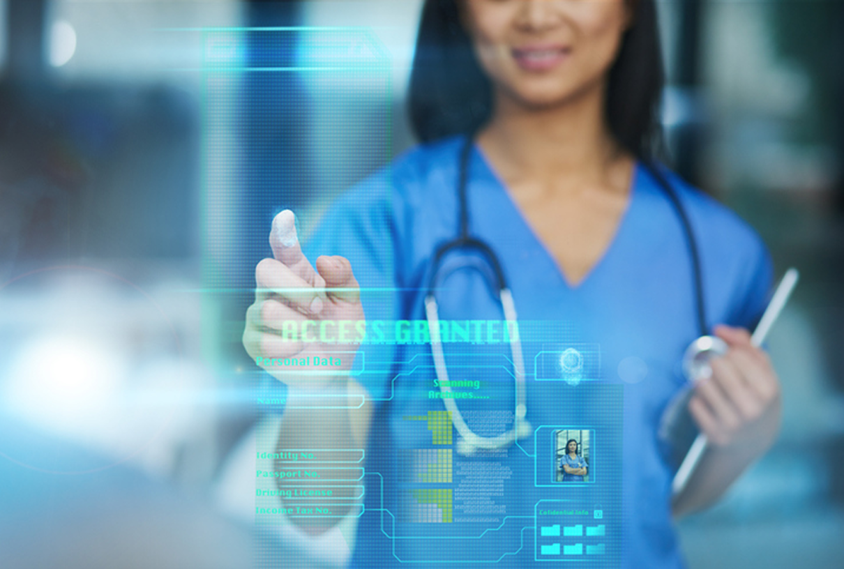 Doctor using virtual touchscreen technology
